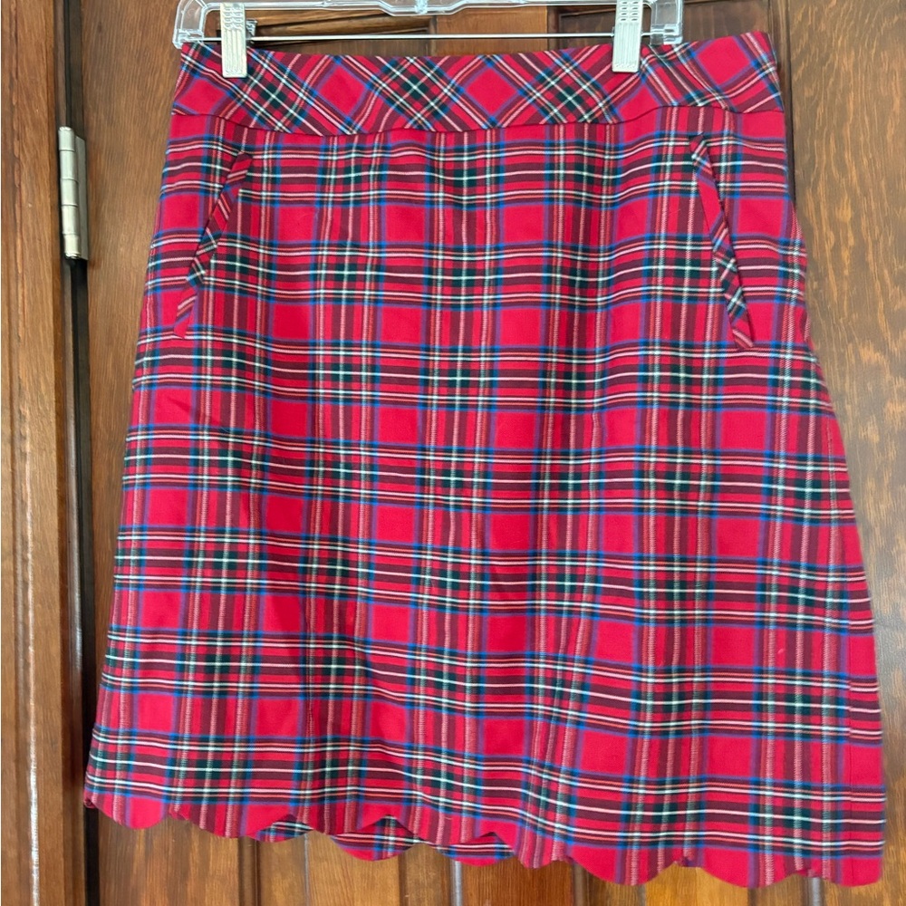 Talbots Red Tartan A-Line Skirt with Scalloped Hem